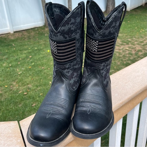 Ariat Men’s Black Patriot Camo Square Toe Cowboy Work Boots Size 9D 10023363 - Picture 1 of 8